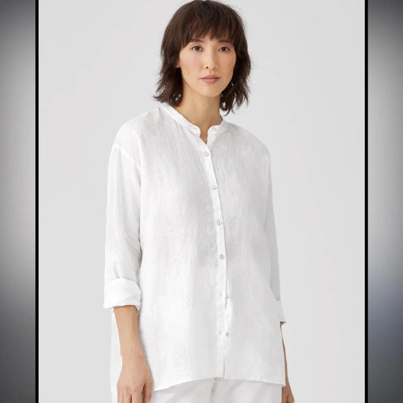 Eileen Fisher | Organic Handkerchief Linen Mandarin Collar Shirt, 1X - Picture 8 of 8